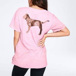 VS Victoria’s Secret PINK Collection NEW V-NECK DOG Sequin Flip Top - SMALL!